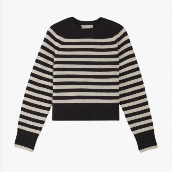 Everlane Navy and Cream Cashmere Cropped Striped Pullover Crewneck Sweater - Picture 6 of 6